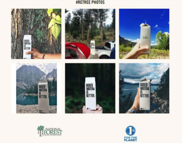 Influencer Marketing Examples: The packaged water brand Boxed Water enlisted Instagram influencers Jaime King, Aidan Alexander, and Meg DeAngelis to drum up support for its National Forest Foundation philanthropy initiative.