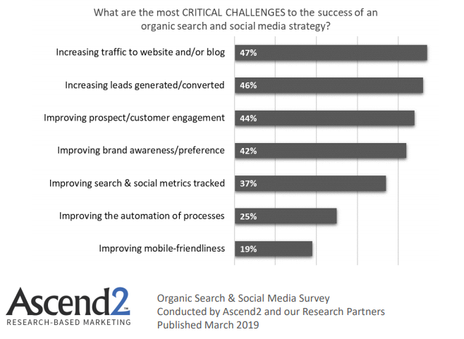 Critical Challenges of the organic search & social media strategies success, 2019